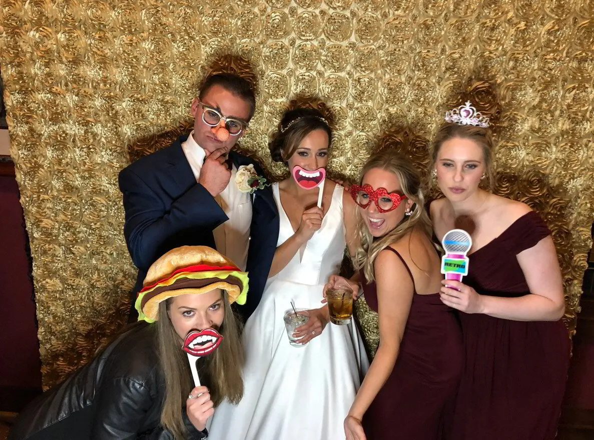 Bride and groom at a Maryland wedding photo booth